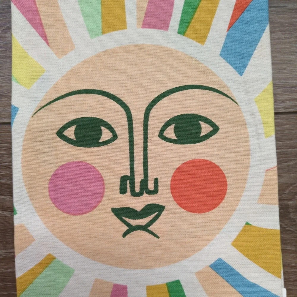 Anthropologie Celestial Sun Face Dish Tea Towel Multicolor Bright Boho Kitchen